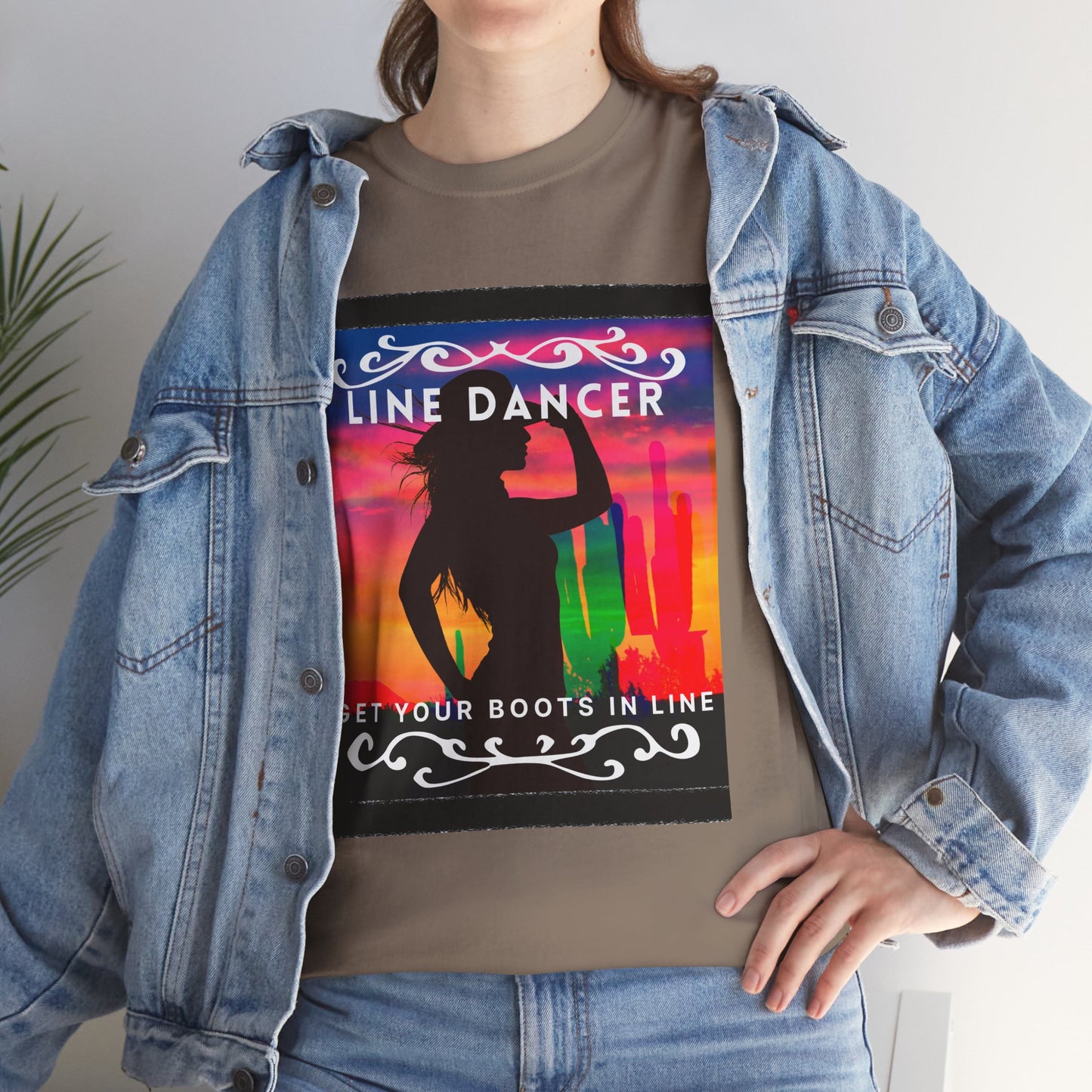 "Line Dancer" Unisex Heavy Cotton T-Shirt – Western Country Dance Graphic Tee – 'Get Your Boots in Line' Cowboy-Inspired Shirt