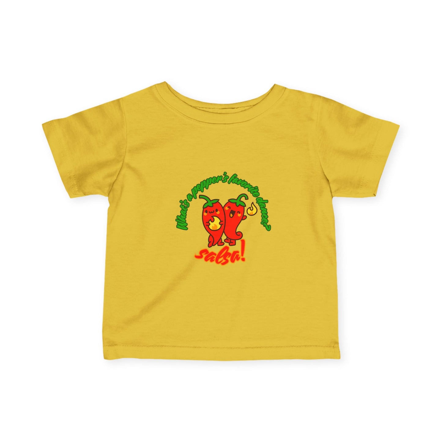 "What's a Pepper's Favorite Dance? Salsa!" Cute Dance-Themed Infant Fine Jersey Tee with Spicy Pepper Graphic – Funny Baby T-Shirt for Little Movers