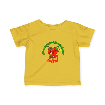 "What's a Pepper's Favorite Dance? Salsa!" Cute Dance-Themed Infant Fine Jersey Tee with Spicy Pepper Graphic – Funny Baby T-Shirt for Little Movers
