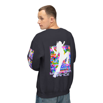 Levels Premium Collection Dance Crewneck Sweatshirt – Vibrant Unisex Streetwear Pullover with "Levels Pictures Textures" Front Text and Dancer Silhouettes on Sleeves