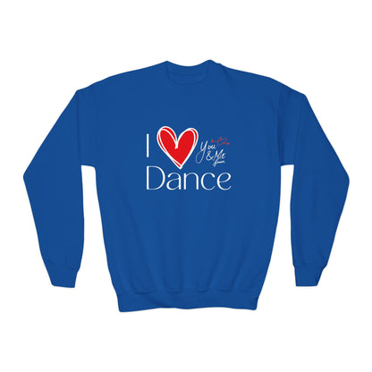 "I Love Dance" Youth Crewneck Sweatshirt – Hand-Drawn Heart & Note Graphic Dance Lover Pullover