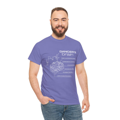 “Dancer’s Brain” Funny Dance Anatomy T-Shirt – Unisex Heavy Cotton Tee with Cute Dancer Brain Diagram and Optional Back Personalization