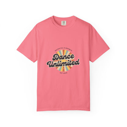 "Dance Unlimited, Potential & Growth" Unisex Garment-Dyed T-Shirt – Retro-Inspired Dance Motivation Graphic Tee – Inspirational Shirt for Dancers"