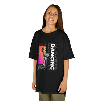 "Dancing" Youth Short Sleeve T-Shirt – Streetwear-Inspired Design with Female Dancer Graphic – Trendy Dance Apparel for Kids