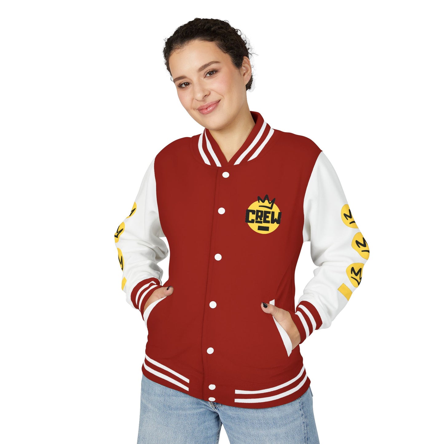 Full Out Premium Collection Letterman Jacket – Unisex Heavyweight Varsity Jacket with "Full Out" Back Graphic and "Crew" Front Design
