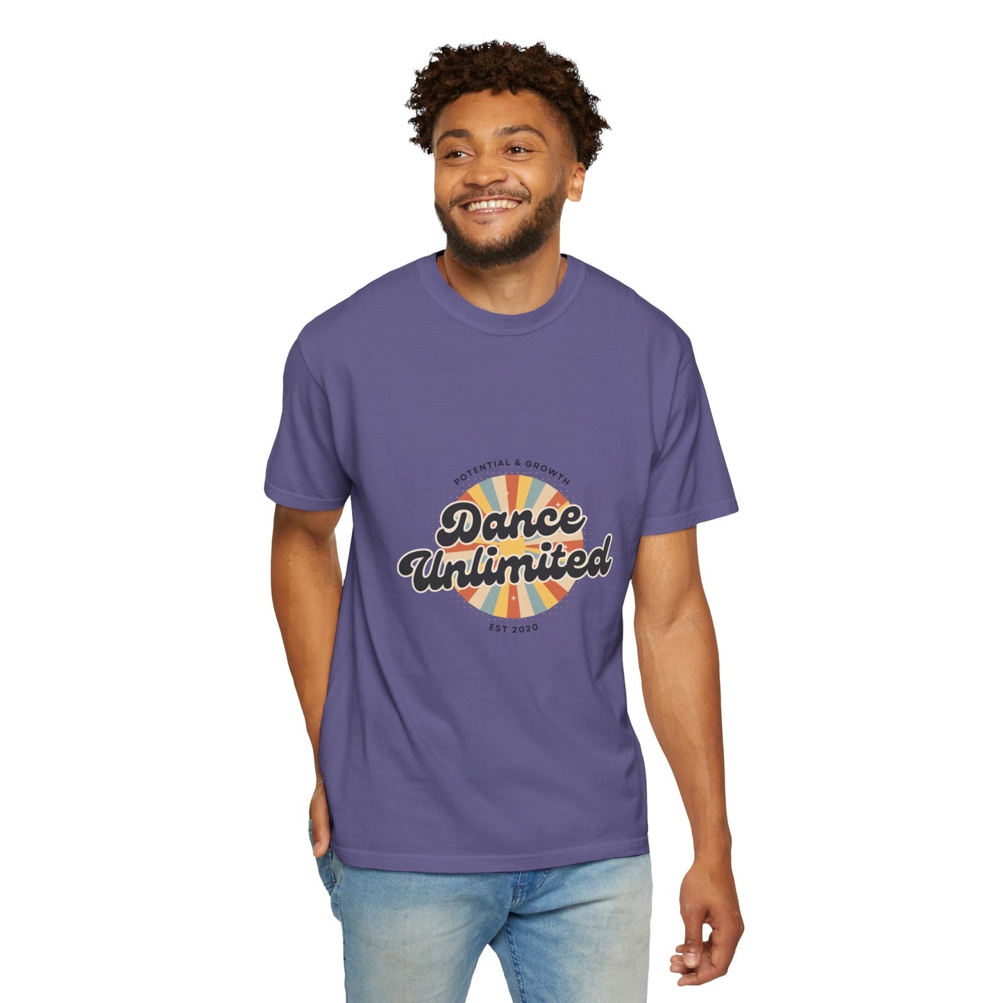 "Dance Unlimited, Potential & Growth" Unisex Garment-Dyed T-Shirt – Retro-Inspired Dance Motivation Graphic Tee – Inspirational Shirt for Dancers"
