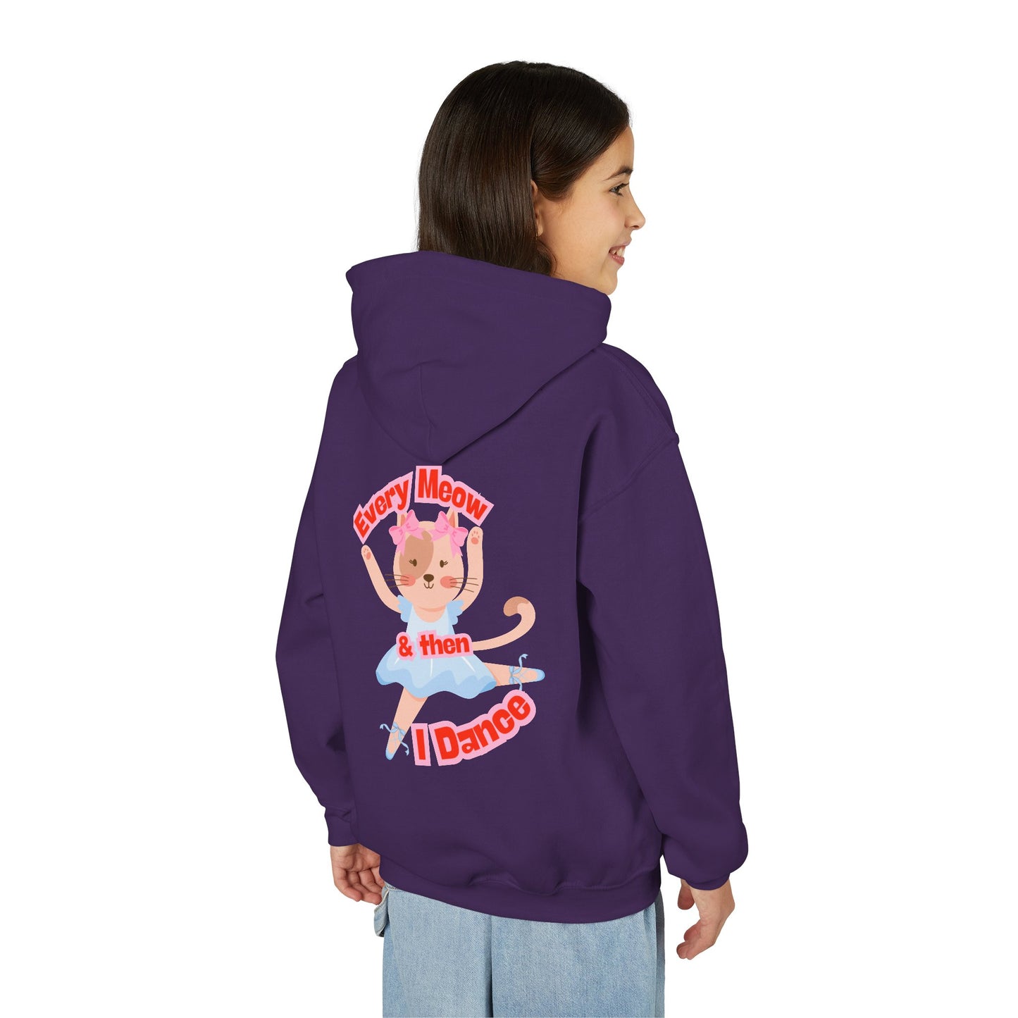 “Every Meow & Then I Dance” Adorable Dancing Cat Graphic | Cute Cat Dance Hoodie for Kids & Young Ballet Enthusiasts - Unisex Youth Hoodie