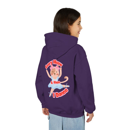“Every Meow & Then I Dance” Adorable Dancing Cat Graphic | Cute Cat Dance Hoodie for Kids & Young Ballet Enthusiasts - Unisex Youth Hoodie
