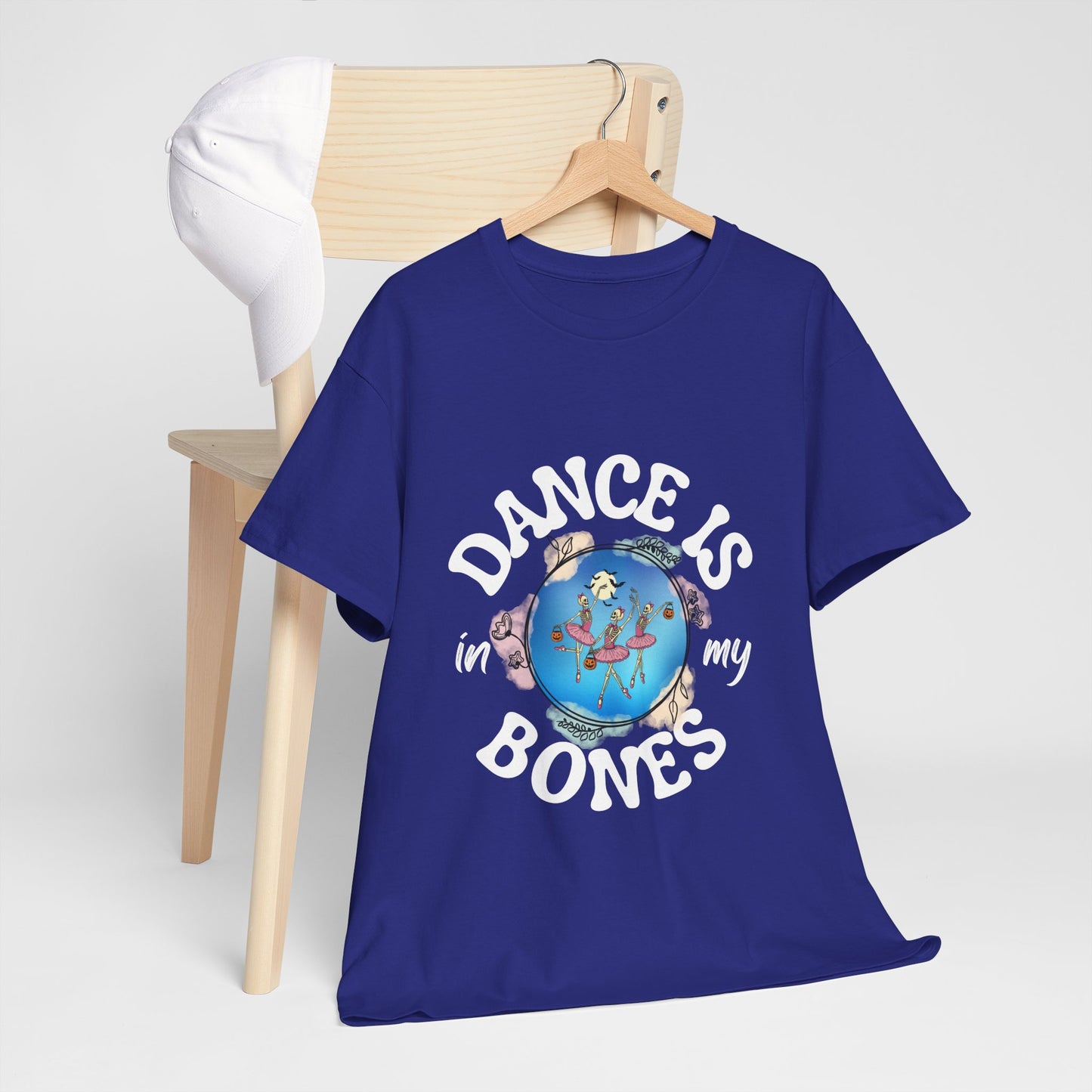 “Dance Is in My Bones” Halloween Dance T-Shirt with Dancing Skeletons Graphic - Unisex Heavy Cotton Tee