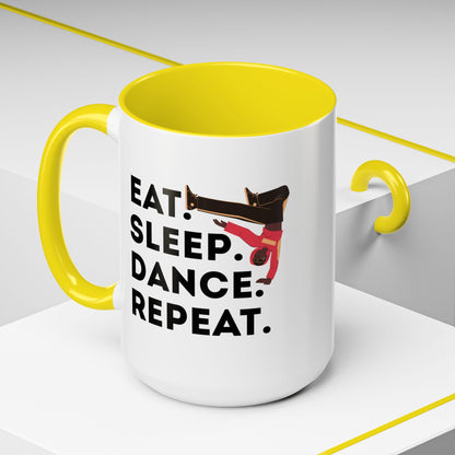 "Eat Sleep Dance Repeat" Accent Coffee Mug – Bold B-Boy Graphic Ceramic Mug for Hip Hop Dancers