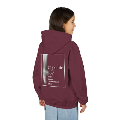 “I Dance En Pointe” Youth Pullover Hoodie with X-Ray Ballet Foot Graphic – Personalized Dance Hoodie for Kids, Custom Name or Studio Option