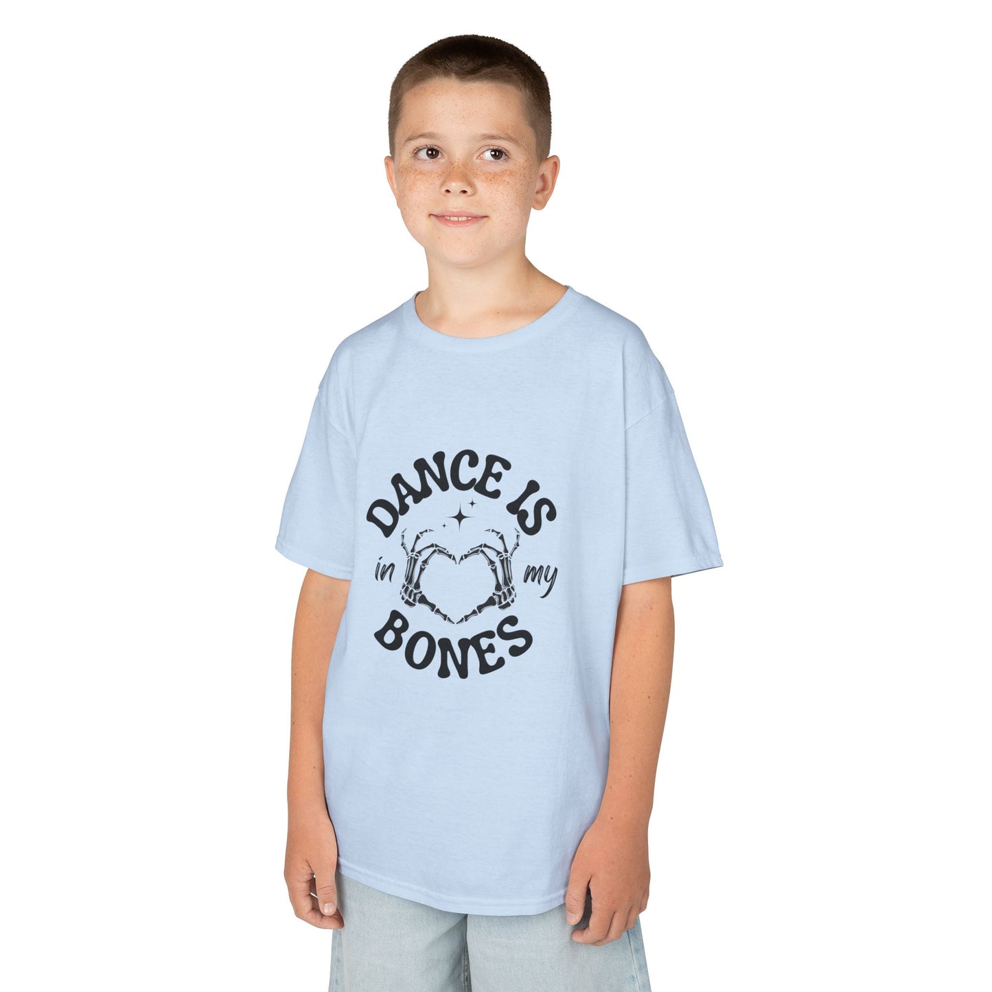 “Dance Is in My Bones” Halloween Dance T-Shirt with Cute Skeleton Heart Graphic - Kids Heavy Cotton™ Tee