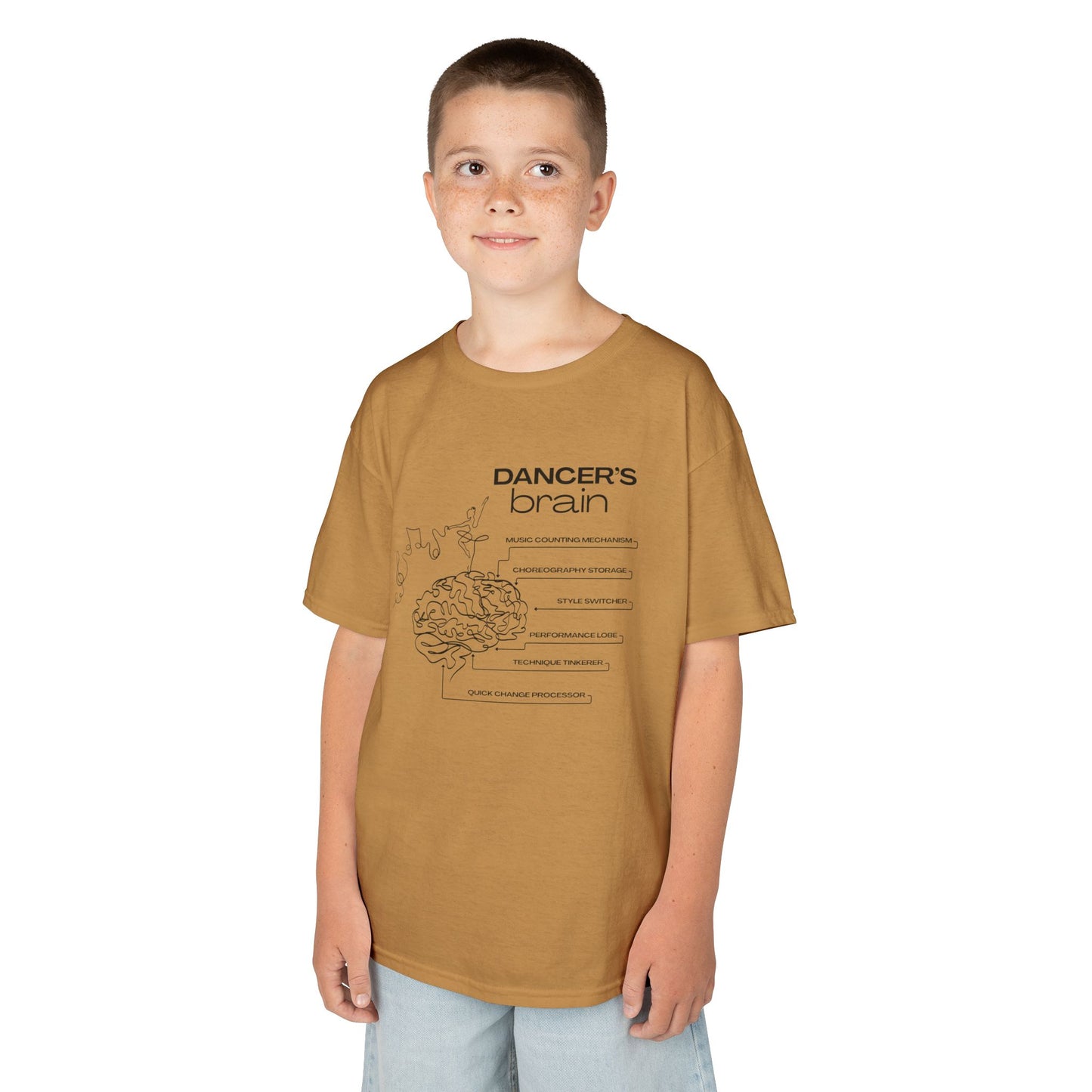 “Dancer’s Brain” Youth Short Sleeve Tee with Funny Dance Brain Graphic – Personalized Dance T-Shirt for Kids & Teens, Custom Name or Studio Option