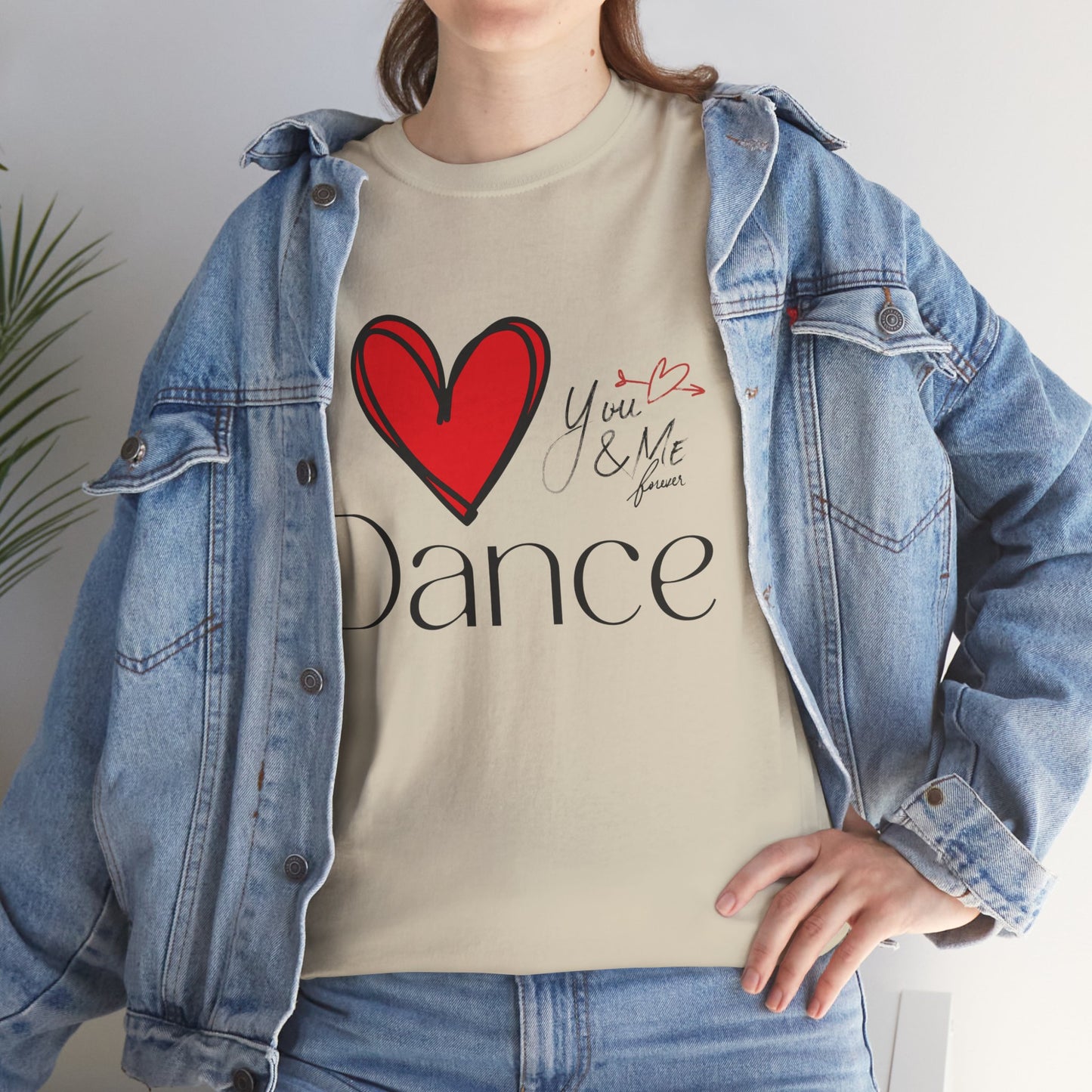 "I Love Dance" Unisex Heavy Cotton Tee – Hand-Drawn Heart & Note Graphic Dance Lover T-Shirt