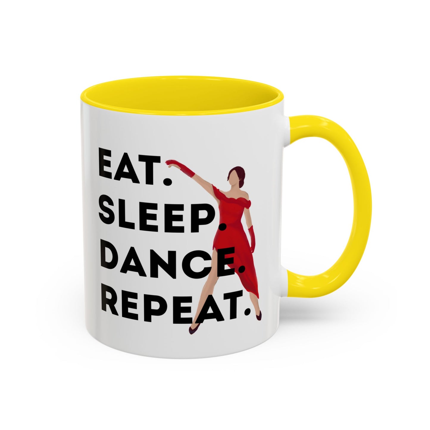 "Eat Sleep Dance Repeat" Accent Coffee Mug – Bold Dancer Graphic Ceramic Mug for Dance Lovers