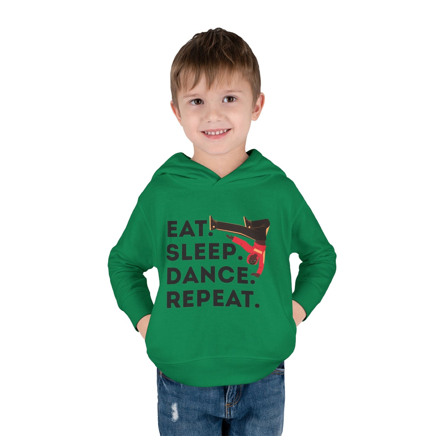 "Eat Sleep Dance Repeat" Toddler Pullover Hoodie – Bold B-Boy Dance Graphic Fleece Sweatshirt for Kids