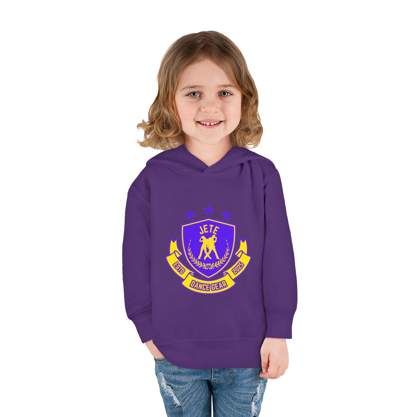 "Jeté Dance Gear" Toddler Pullover Fleece Hoodie – Collegiate-Inspired Dancer Graphic Sweatshirt for Kids