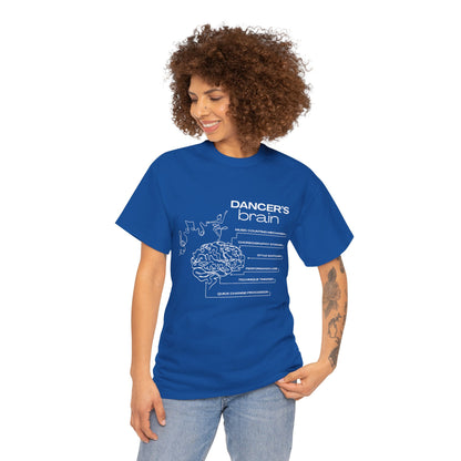 “Dancer’s Brain” Funny Dance Anatomy T-Shirt – Unisex Heavy Cotton Tee with Cute Dancer Brain Diagram and Optional Back Personalization