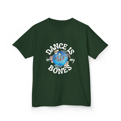 "Dance Is in My Bones” Halloween Dance T-Shirt with Dancing Skeletons Graphic - Kids Heavy Cotton™ Tee