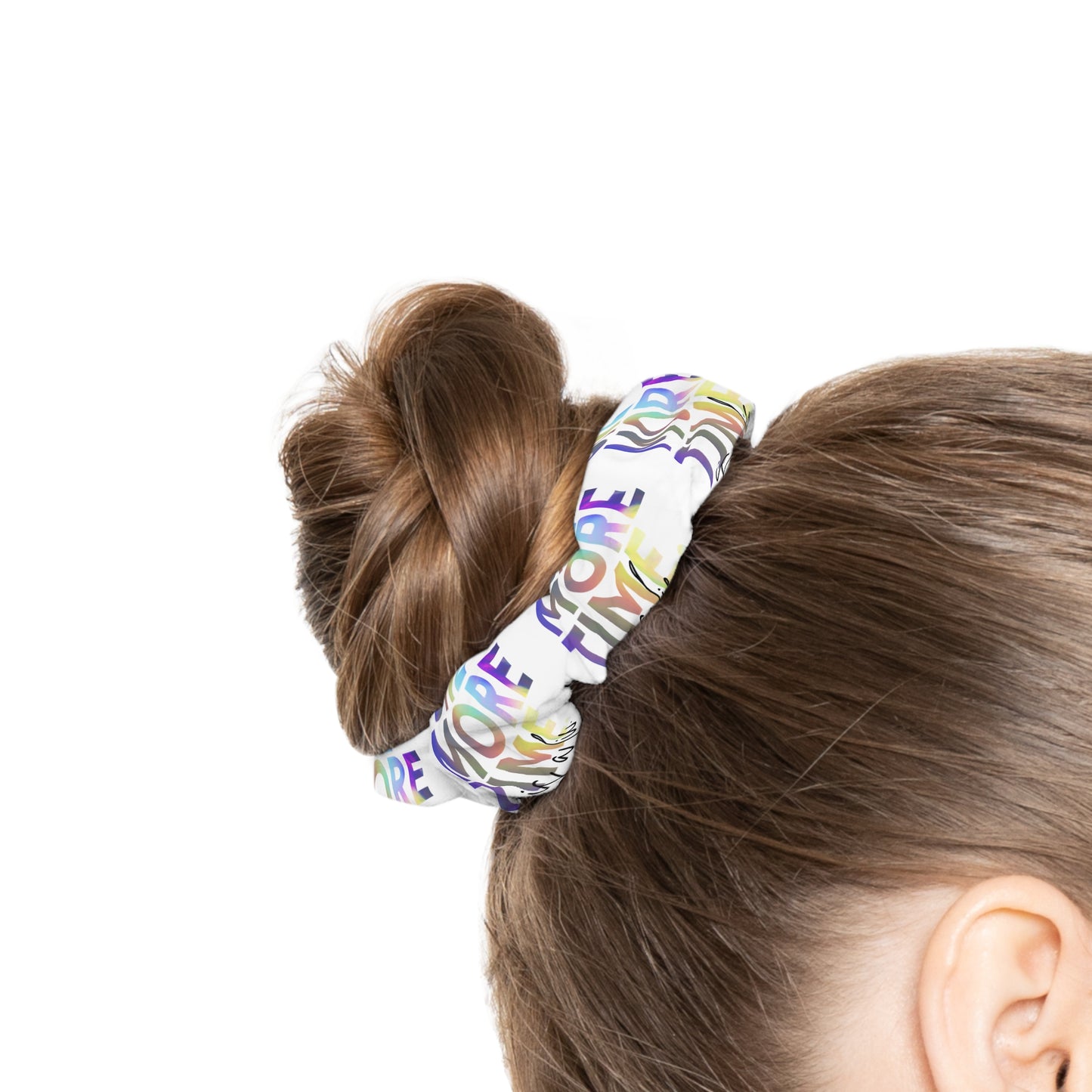 “One More Time Is a Lie” Scrunchie – Funny Dance Rehearsal Hair Accessory with Colorful Text Graphic