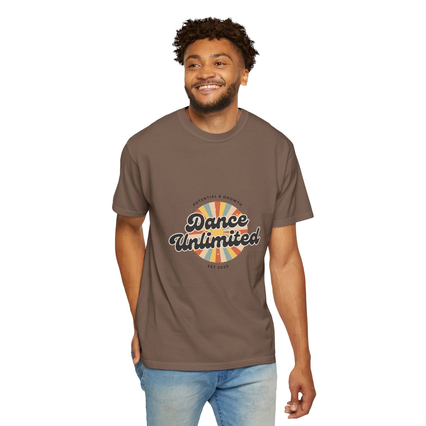 "Dance Unlimited, Potential & Growth" Unisex Garment-Dyed T-Shirt – Retro-Inspired Dance Motivation Graphic Tee – Inspirational Shirt for Dancers"