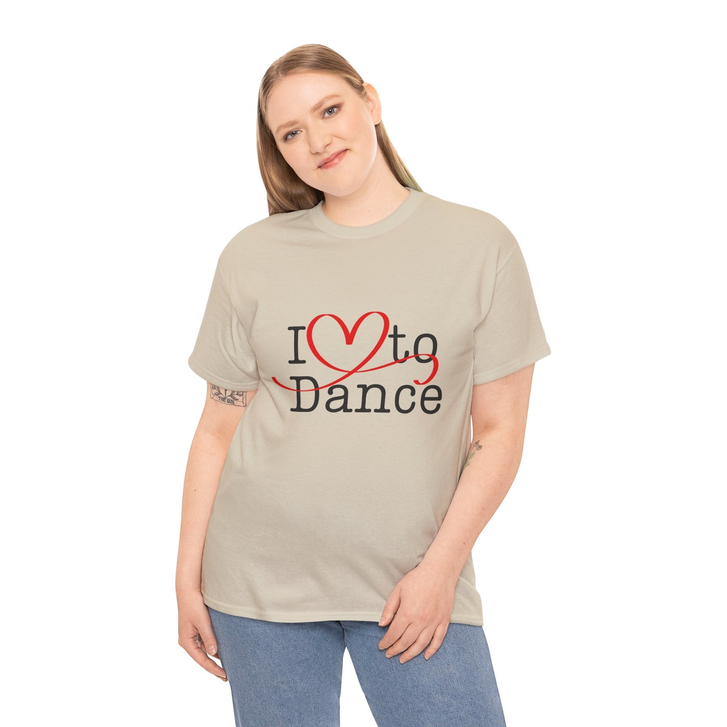 "I Love to Dance" Unisex Heavy Cotton Tee – Hand-Drawn Heart Graphic Dance Lover T-Shirt