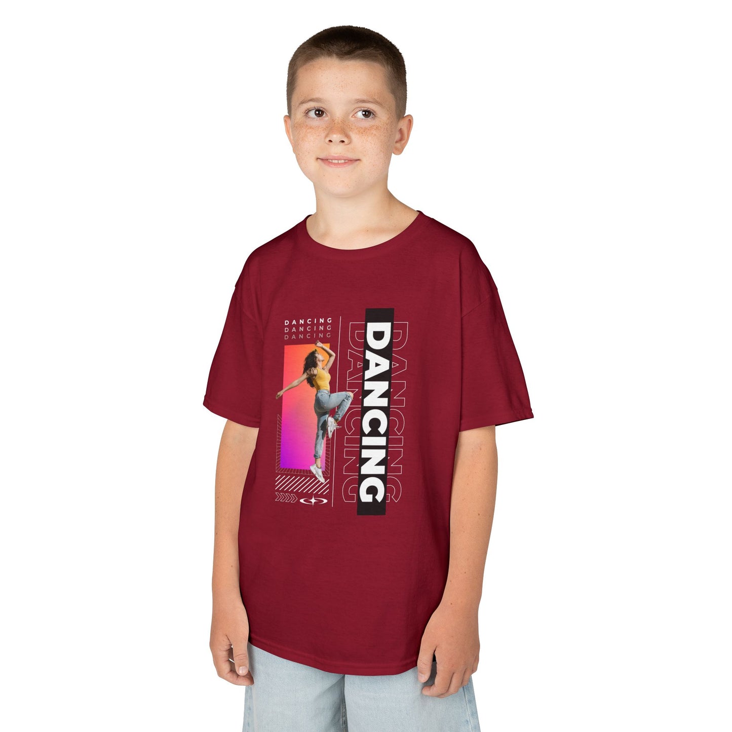 "Dancing" Youth Short Sleeve T-Shirt – Streetwear-Inspired Design with Female Dancer Graphic – Trendy Dance Apparel for Kids