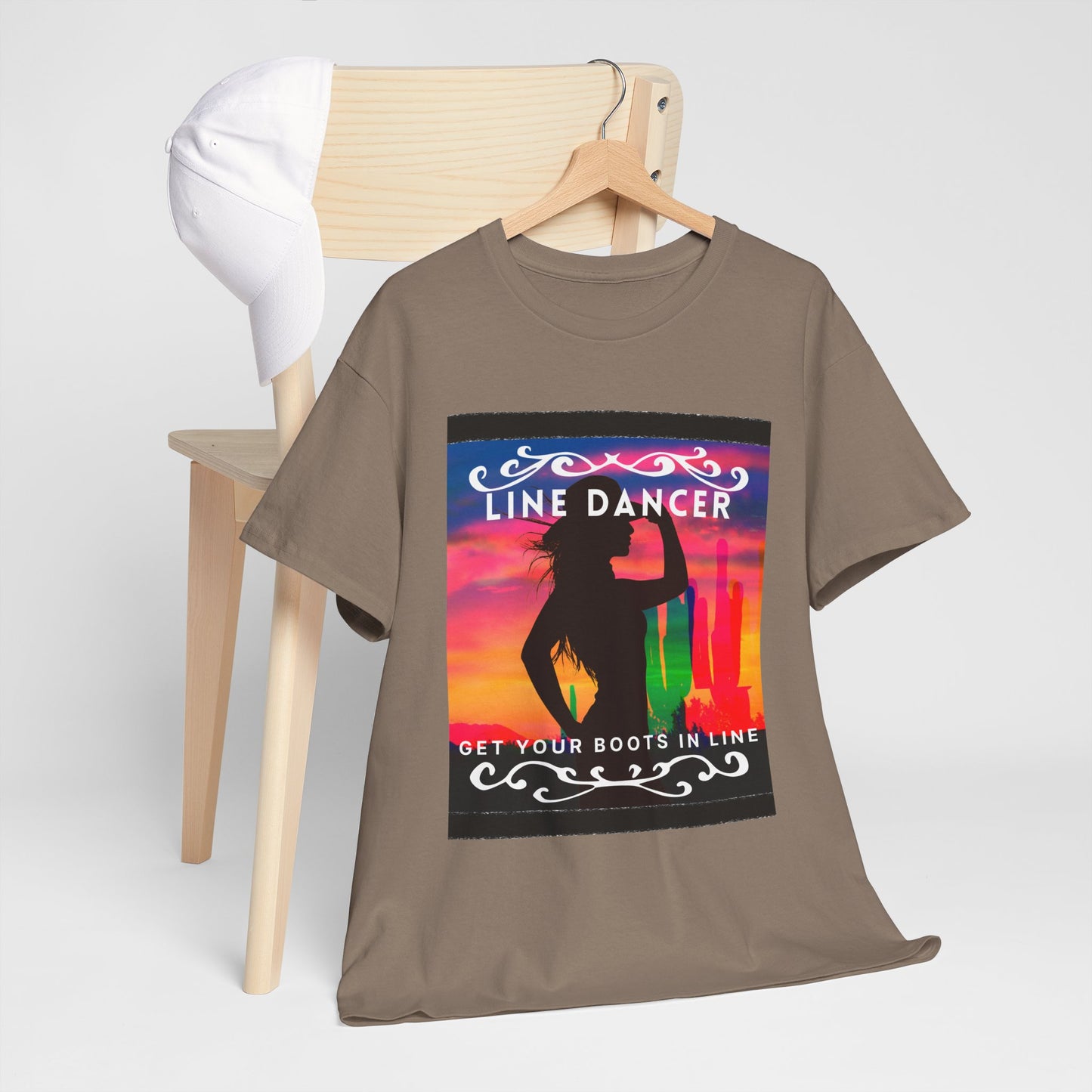 "Line Dancer" Unisex Heavy Cotton T-Shirt – Western Country Dance Graphic Tee – 'Get Your Boots in Line' Cowboy-Inspired Shirt