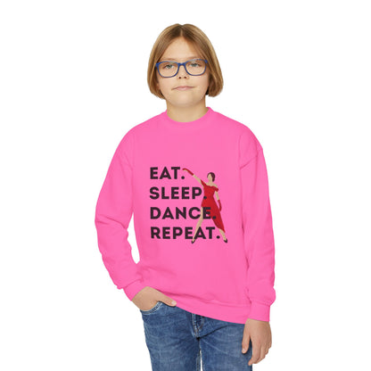 "Eat Sleep Dance Repeat" – Bold Dancer Graphic Youth Crewneck Sweatshirt | Kids Dance Life Pullover