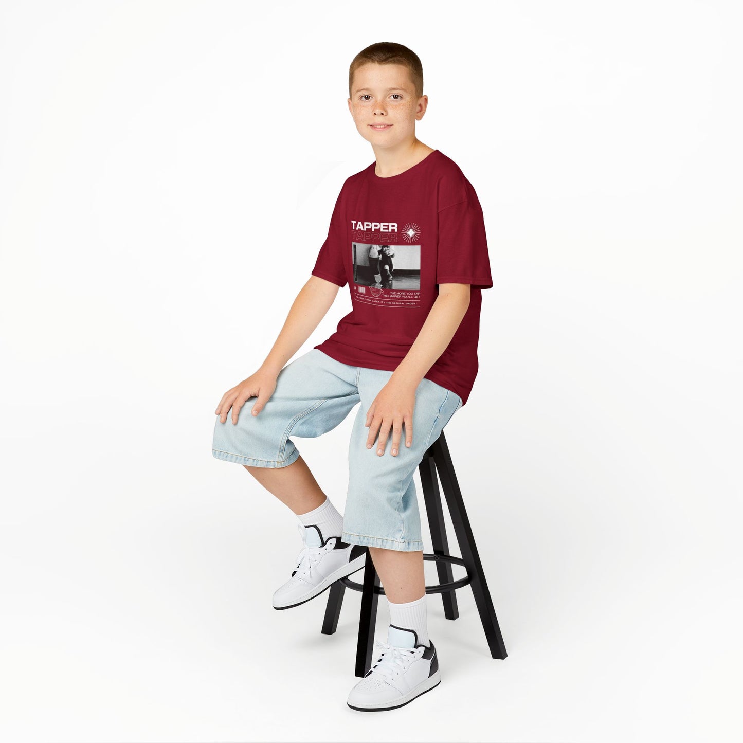 “Tapper” Youth Short Sleeve Tee – Streetwear-Inspired Tap Dance T-Shirt with Tap Shoes Graphic