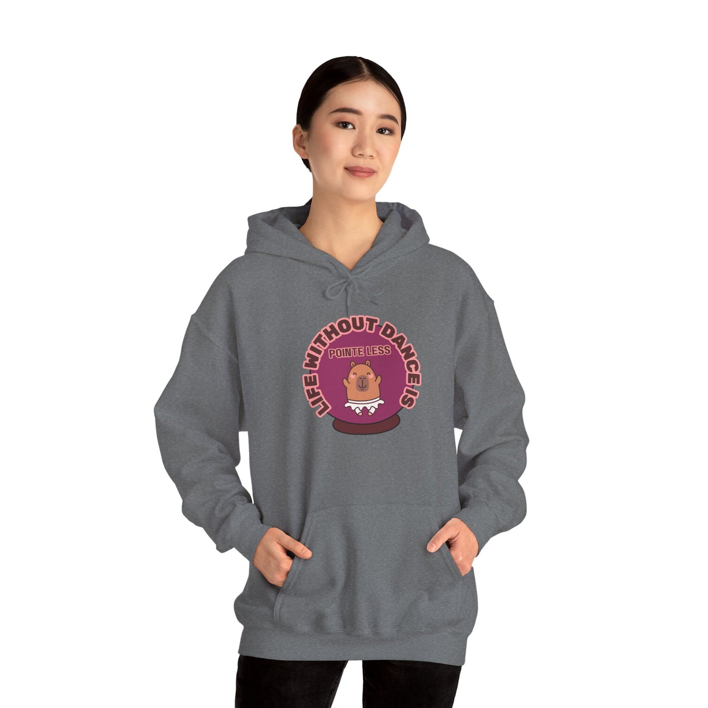 “Life Without Dance is Pointeless" Unisex Heavy Blend Hooded Sweatshirt – Cute Capybara Graphic Hoodie for Adults and Teens