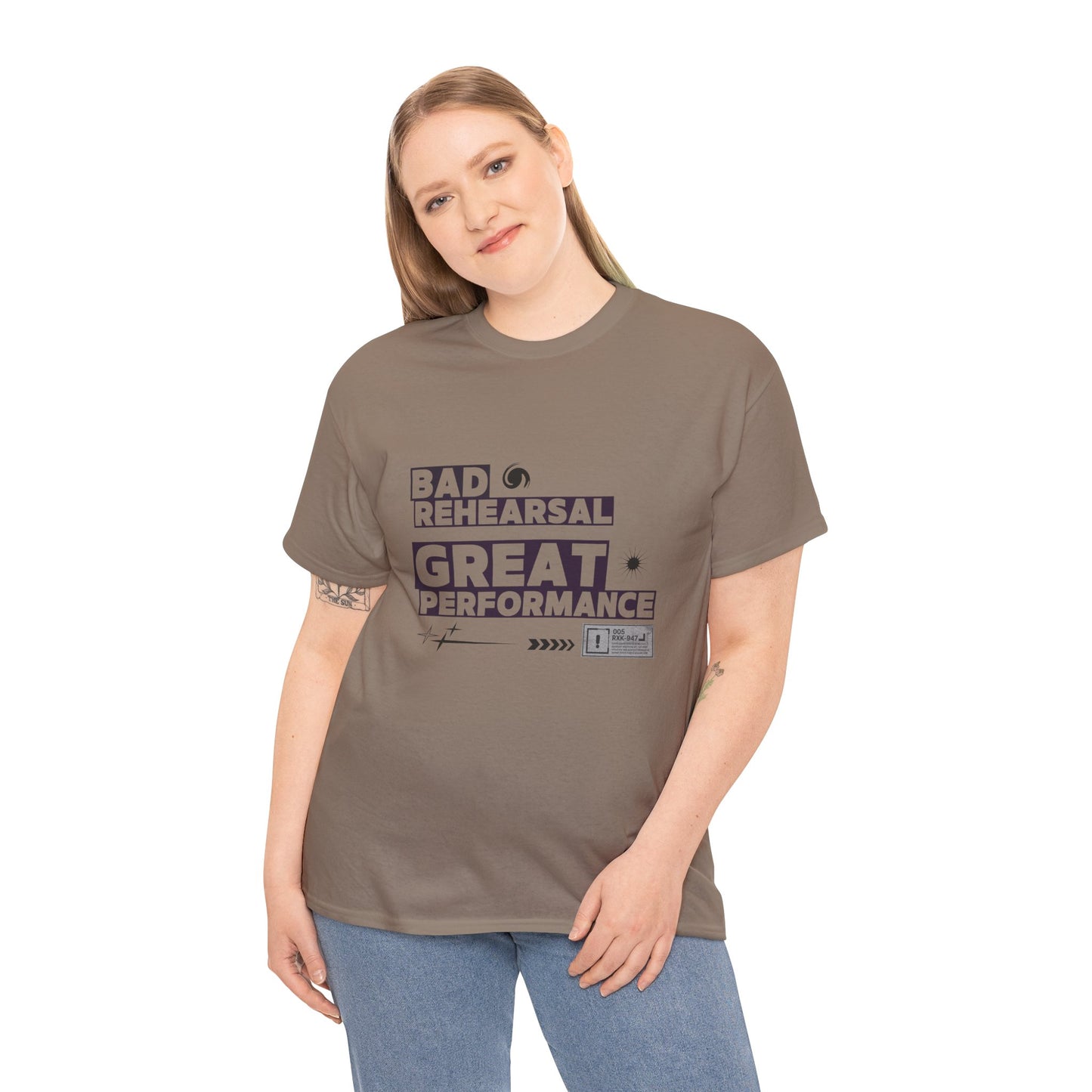 "Bad Rehearsal, Great Performance" Dance Quote Tee – Unisex Heavy Cotton T-Shirt with Streetwear-Inspired Graphic for Dancers