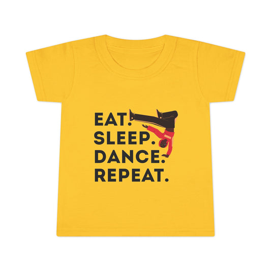 "Eat, Sleep, Dance, Repeat" Toddler Dance T-Shirt – Bold B-Boy Graphic Short Sleeve Tee for Kids