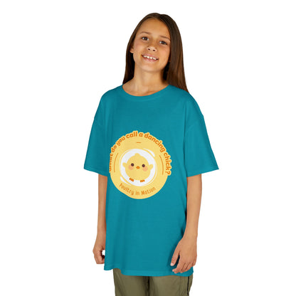 “What do you call a dancing chick? Poultry in Motion” Funny Chick Dance Tee for Kids – Cute Chicken Graphic - Youth Dance Pun T-Shirt