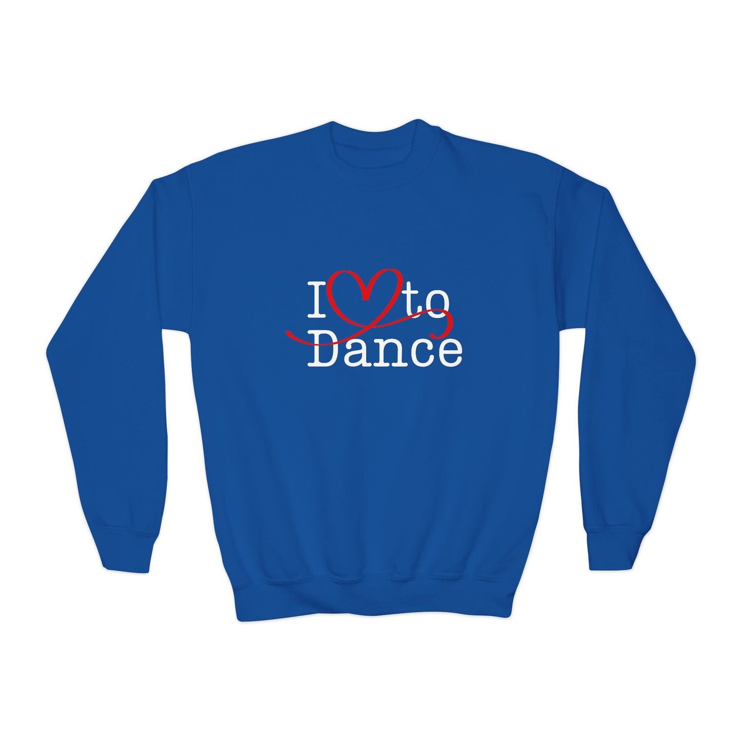 I Love to Dance Youth Crewneck Sweatshirt – Hand-Drawn Heart Graphic Dance Lover Pullover