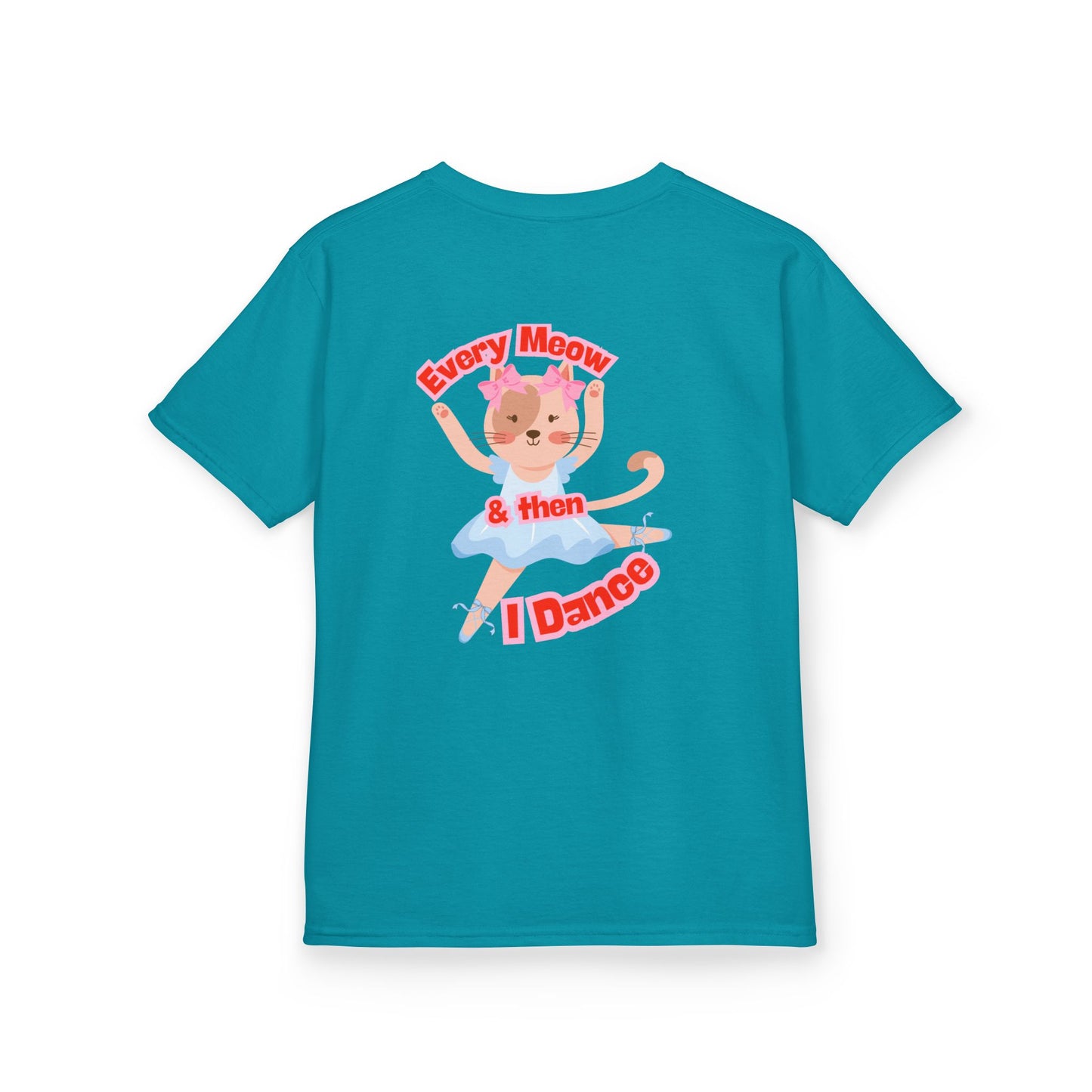 "Every Meow & Then I Dance" – Youth Short Sleeve Tee with Cute Dancing Cat Graphic | Kids’ Dance & Cat Lover T-Shirt