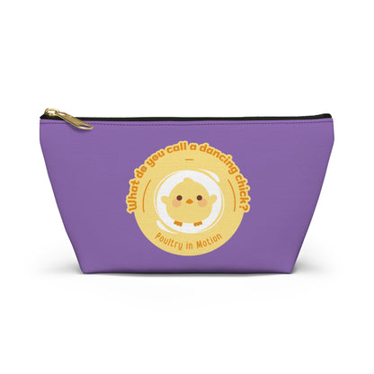 "What do you call a dancing chick? Poultry in Motion." Makeup Bag – Funny Dancing Chick Pun with Cute Chicken Graphic – Dance-Themed Zipper Pouch for Cosmetics, Accessories & Gifts