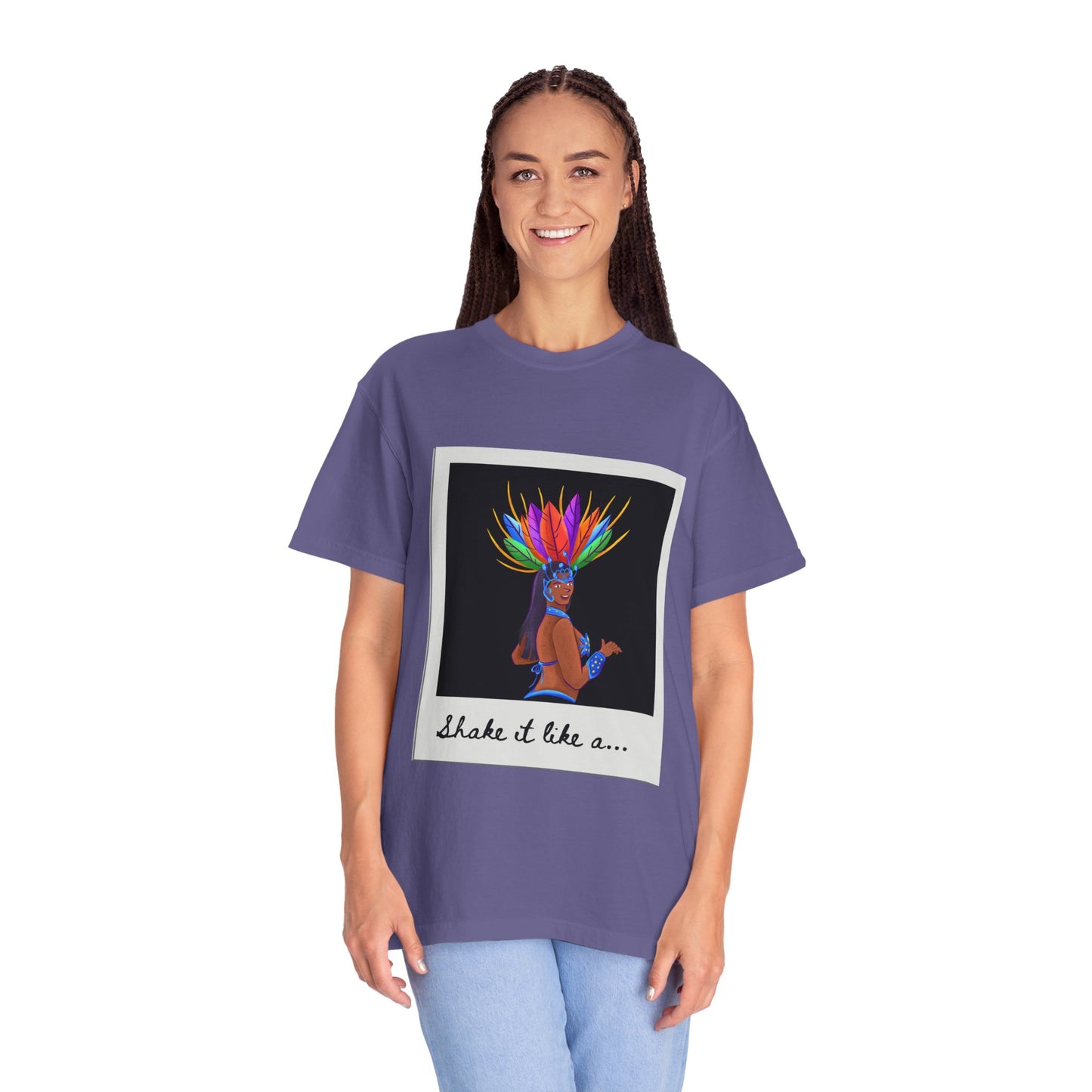 "Shake It Like a Samba Star" Unisex Garment-Dyed Dance T-Shirt – Bold Carnival-Inspired Graphic Tee for Dancers