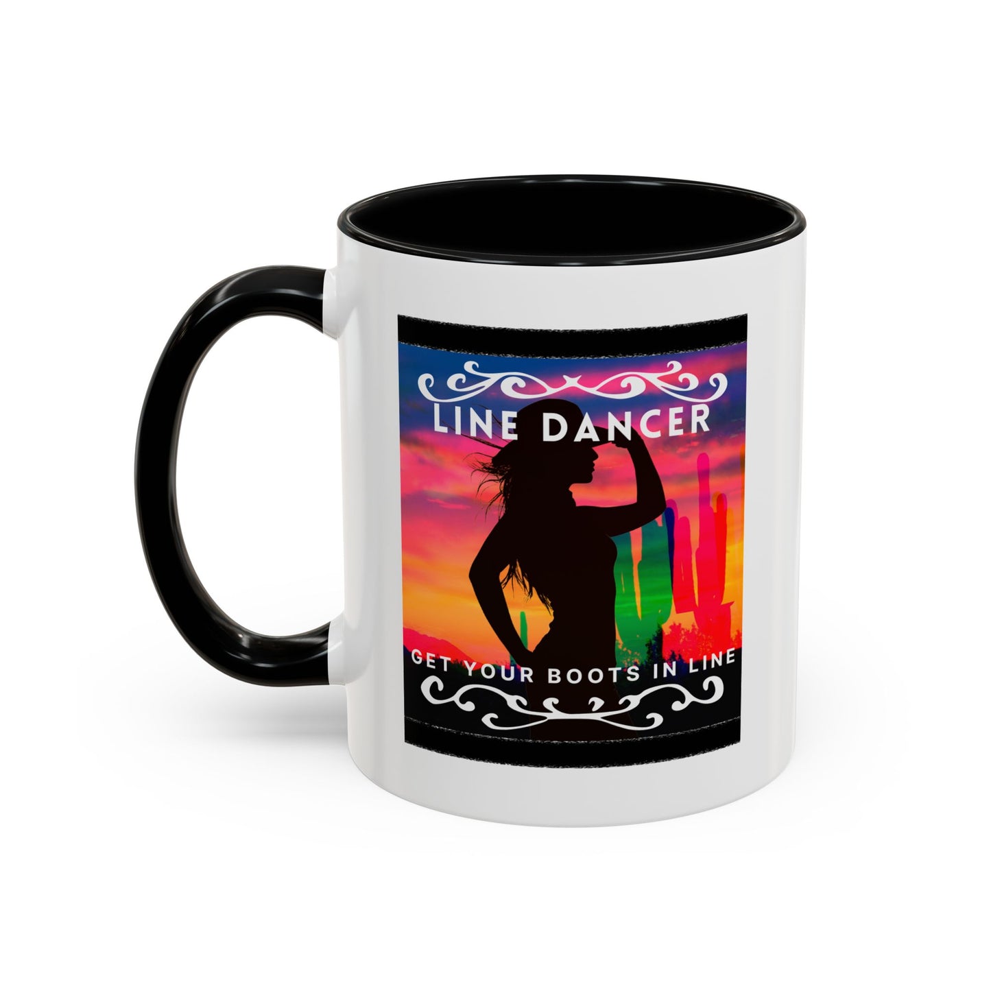 "Line Dancer" Accent Coffee Mug – Cute Cowgirl Graphic Ceramic Mug for Country Dance Lovers