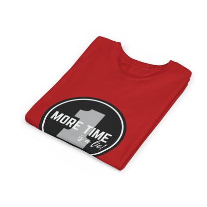 “One More Time is a Lie” Bold Emblem Dancer Graphic T-Shirt for Kids – Funny Dance Rehearsal Shirt - Youth Dance Tee