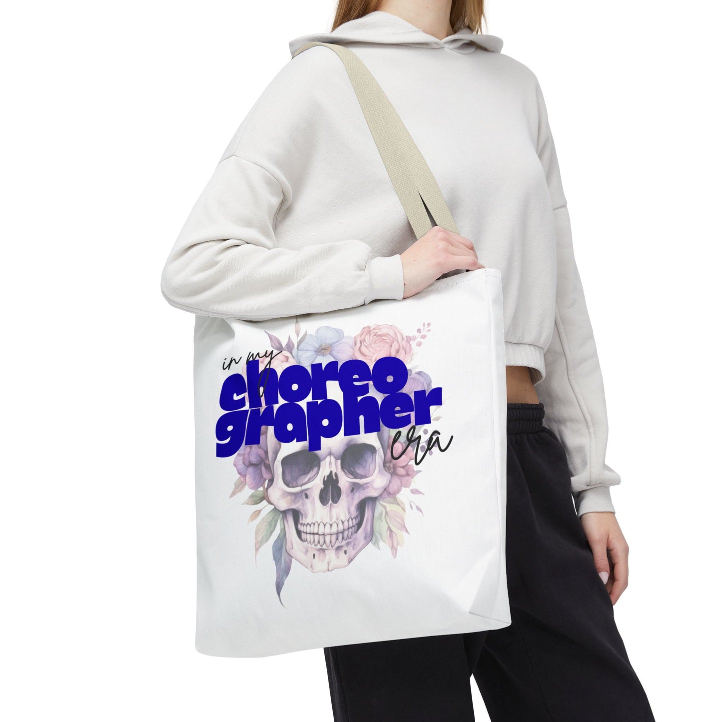 In My Choreographer Era Tote Bag with Colored Handles – Pastel Floral Skull Dance-Inspired Carryall
