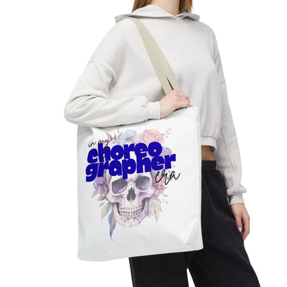 In My Choreographer Era Tote Bag with Colored Handles – Pastel Floral Skull Dance-Inspired Carryall