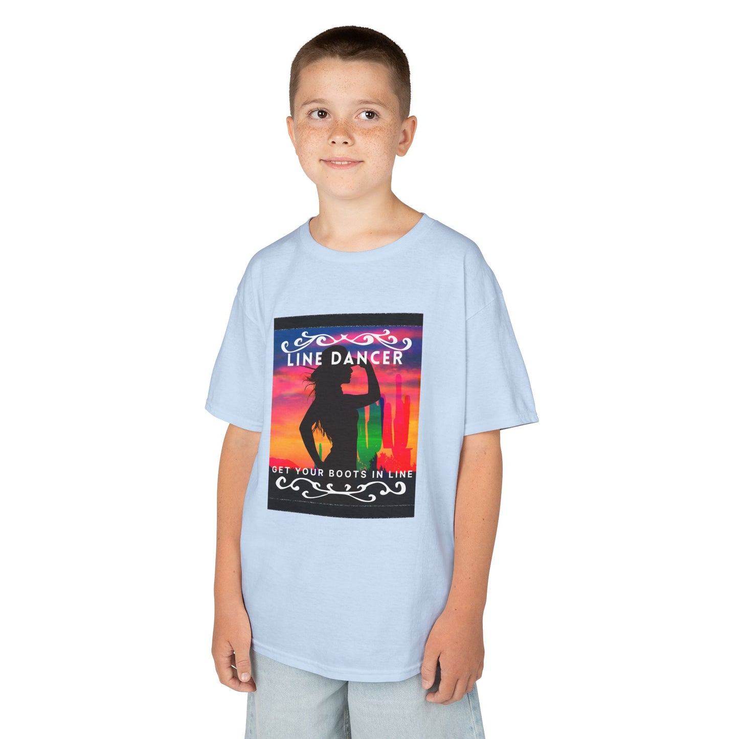 "Line Dancer – Get Your Boots in Line" Youth Short Sleeve Tee – Western-Inspired Country Dance Shirt for Kids