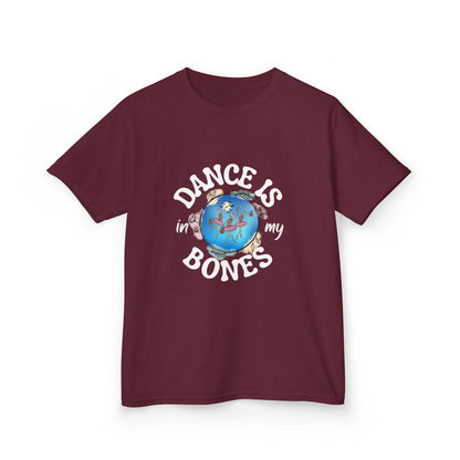 "Dance Is in My Bones” Halloween Dance T-Shirt with Dancing Skeletons Graphic - Kids Heavy Cotton™ Tee