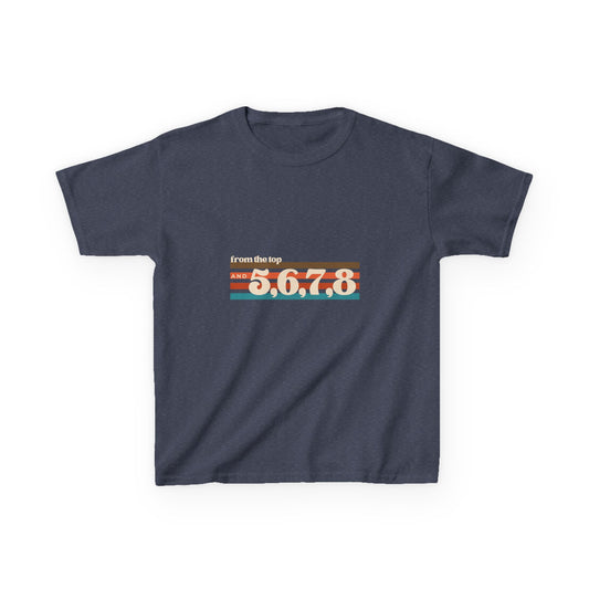 “From the Top and 5, 6, 7, 8” Youth Short Sleeve Tee – Retro Graphic Dance Shirt for Kids and Young Performers