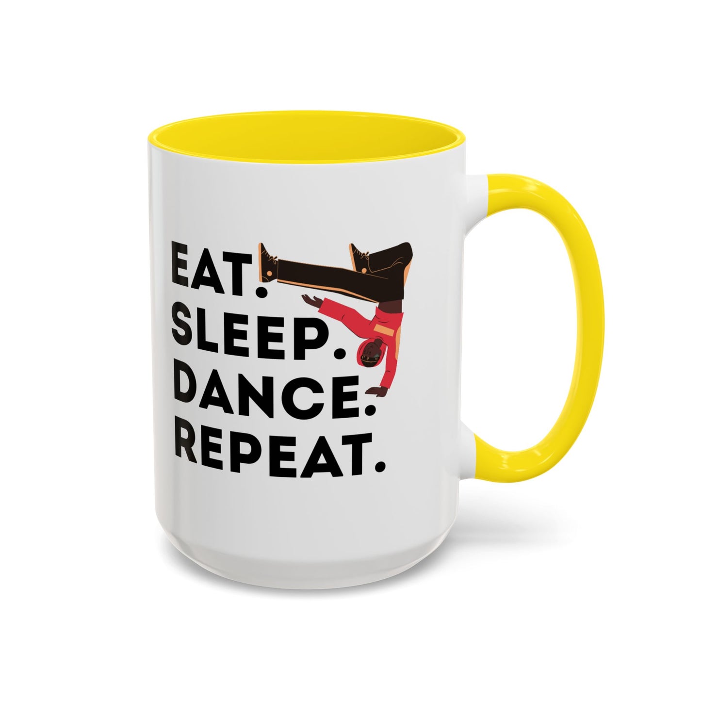 "Eat Sleep Dance Repeat" Accent Coffee Mug – Bold B-Boy Graphic Ceramic Mug for Hip Hop Dancers