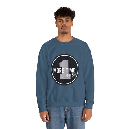 "One More Time Is a Lie." Unisex Heavy Blend Crewneck Sweatshirt – Bold Emblem Graphic Dance Teacher Quote Pullover for Dancers & Studio Life