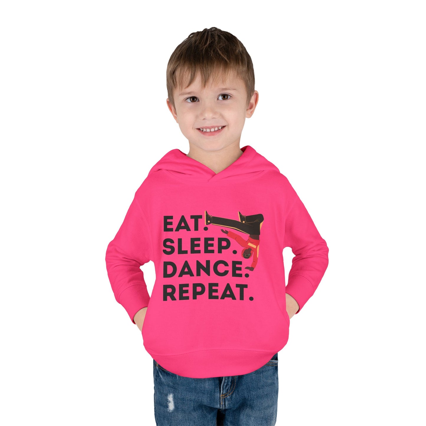 "Eat Sleep Dance Repeat" Toddler Pullover Hoodie – Bold B-Boy Dance Graphic Fleece Sweatshirt for Kids