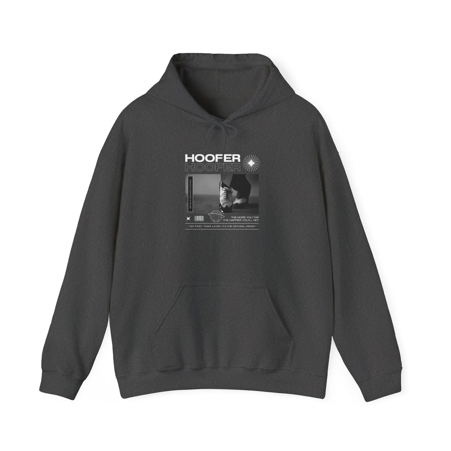 “Hoofer” Tap Dance Text with Streetwear-Style Tap Shoes Graphic – Unisex Heavy Blend™ Hooded Sweatshirt – Cozy Dance Hoodie for Tap Dancers & Dance Enthusiasts