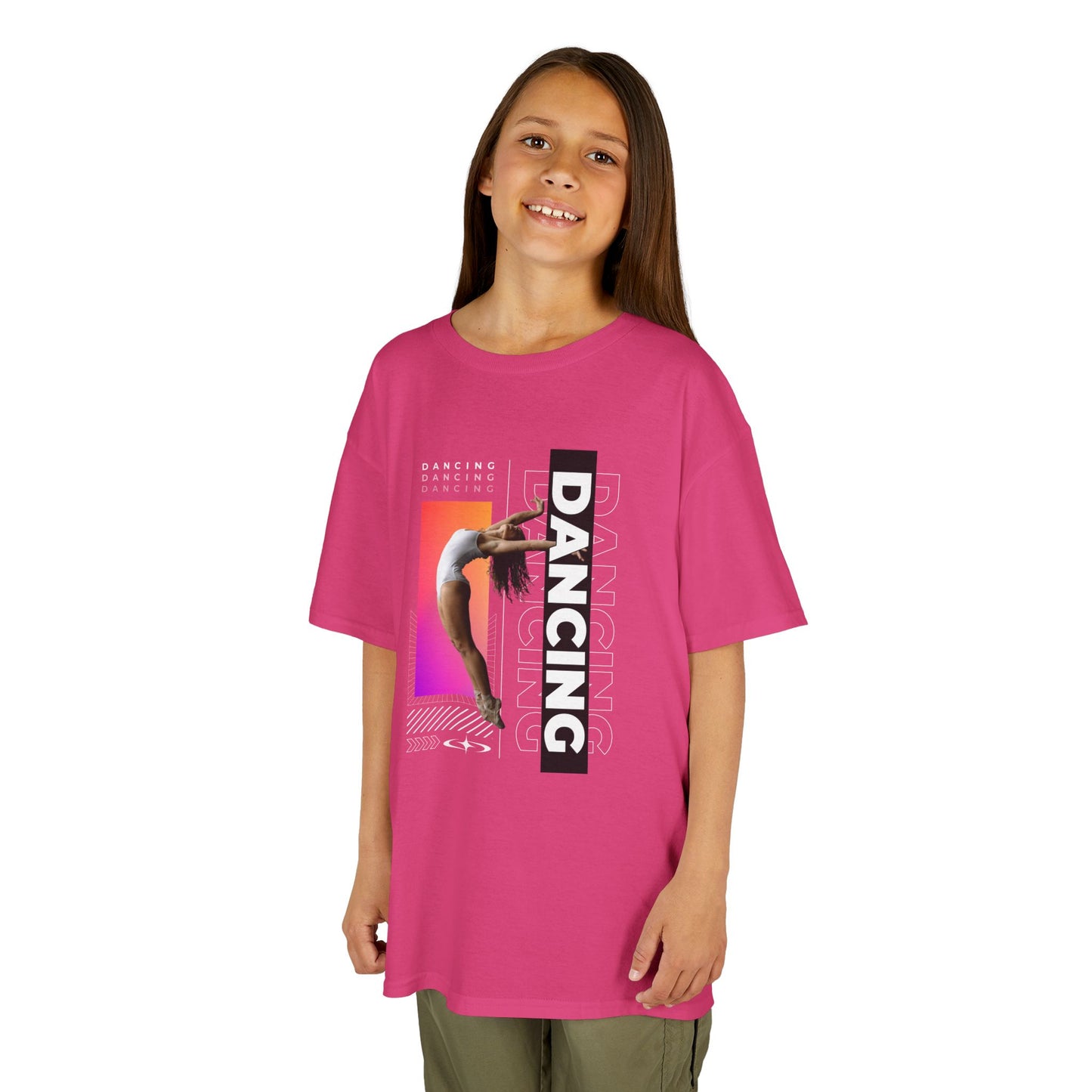 “Dancing” Youth Short Sleeve T-Shirt – Streetwear-Inspired Female Dancer Graphic – Stylish Kids Dance Apparel Tee